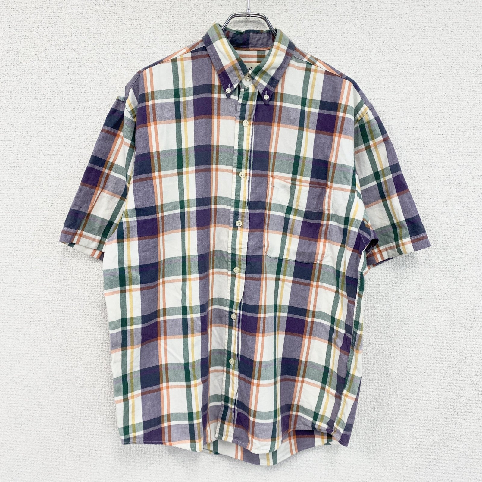 90s　Eddie Bauer　エディーバウアー　半袖ボタンダウンシャツ　チェック柄　マルチカラー　Sサイズ　　ヴィンテージ　古着