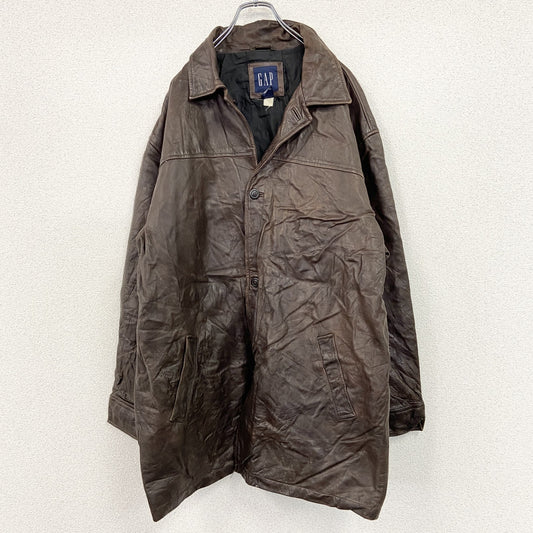 00s　OLD GAP　オールドギャップ　レザーカーコート　ヴィンテージ　焦げ茶　ダークブラウン　XLサイズ