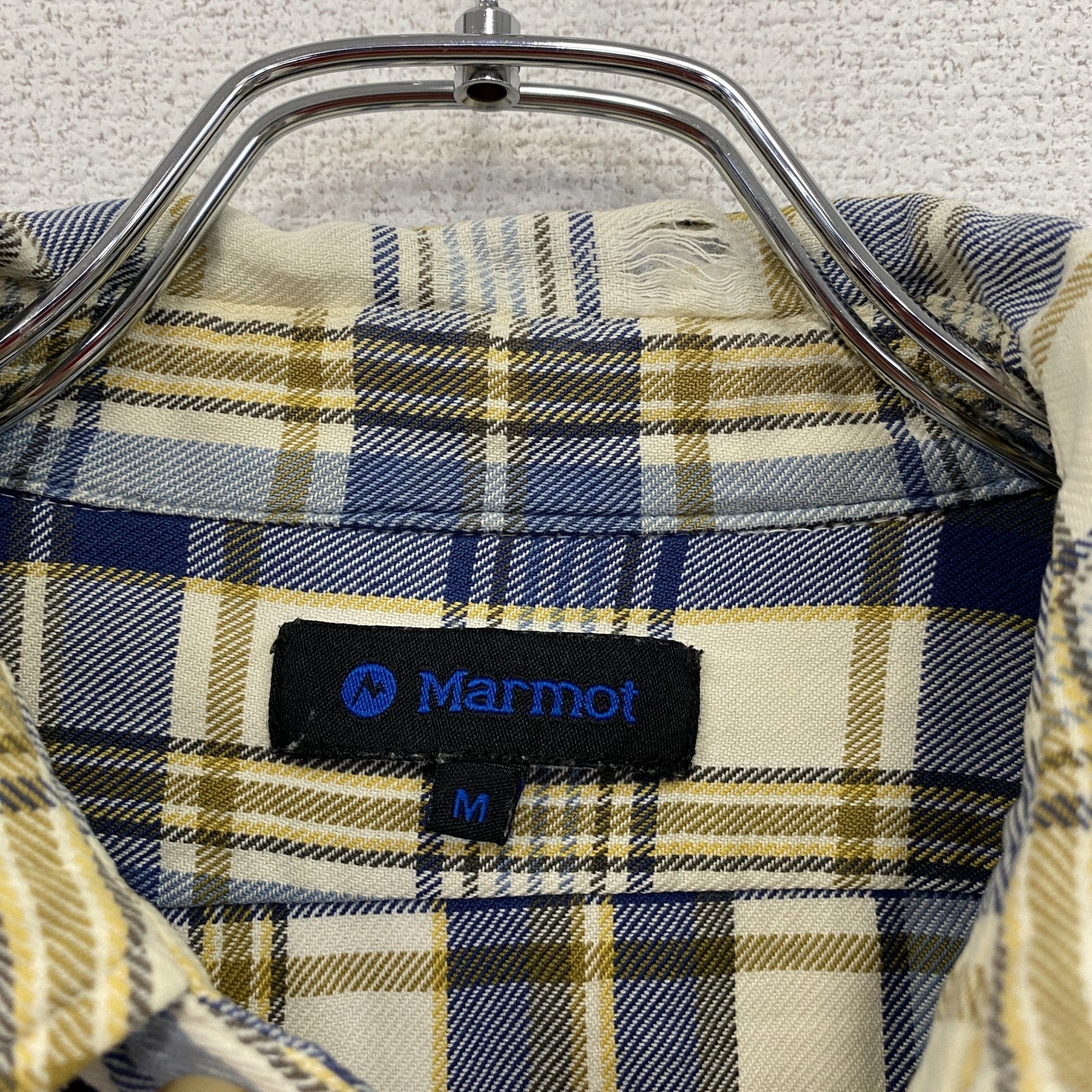 Marmot　マーモット　長袖シャツ　ネルシャツ　チェック柄　ブルー　イエロー　ホワイト　Mサイズ　古着