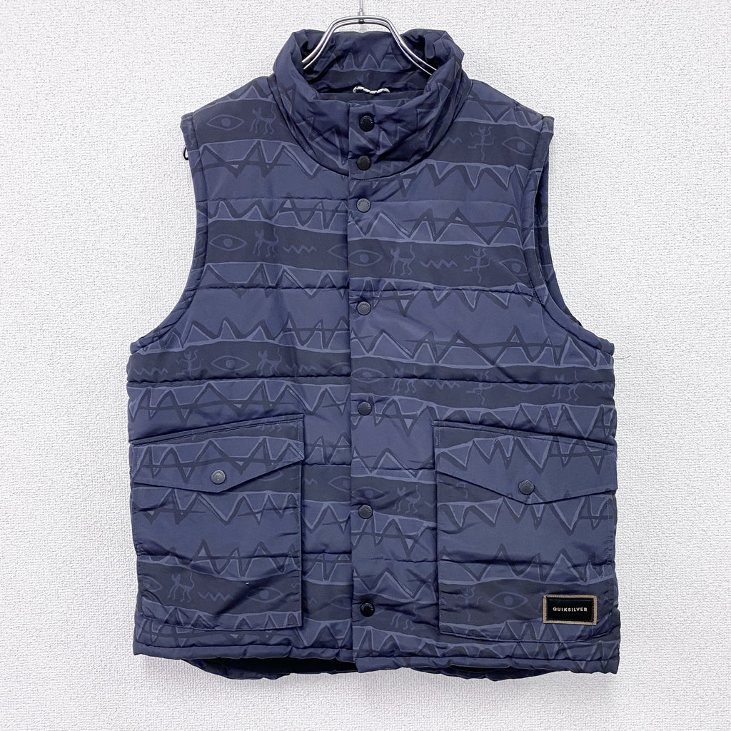 Quiksilver　クイックシルバー　中綿ベスト　紺　ネイビー　総柄　Lサイズ　古着