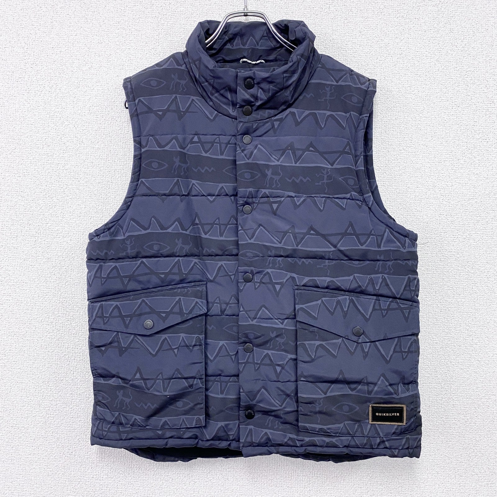 Quiksilver　クイックシルバー　中綿ベスト　紺　ネイビー　総柄　Lサイズ　古着