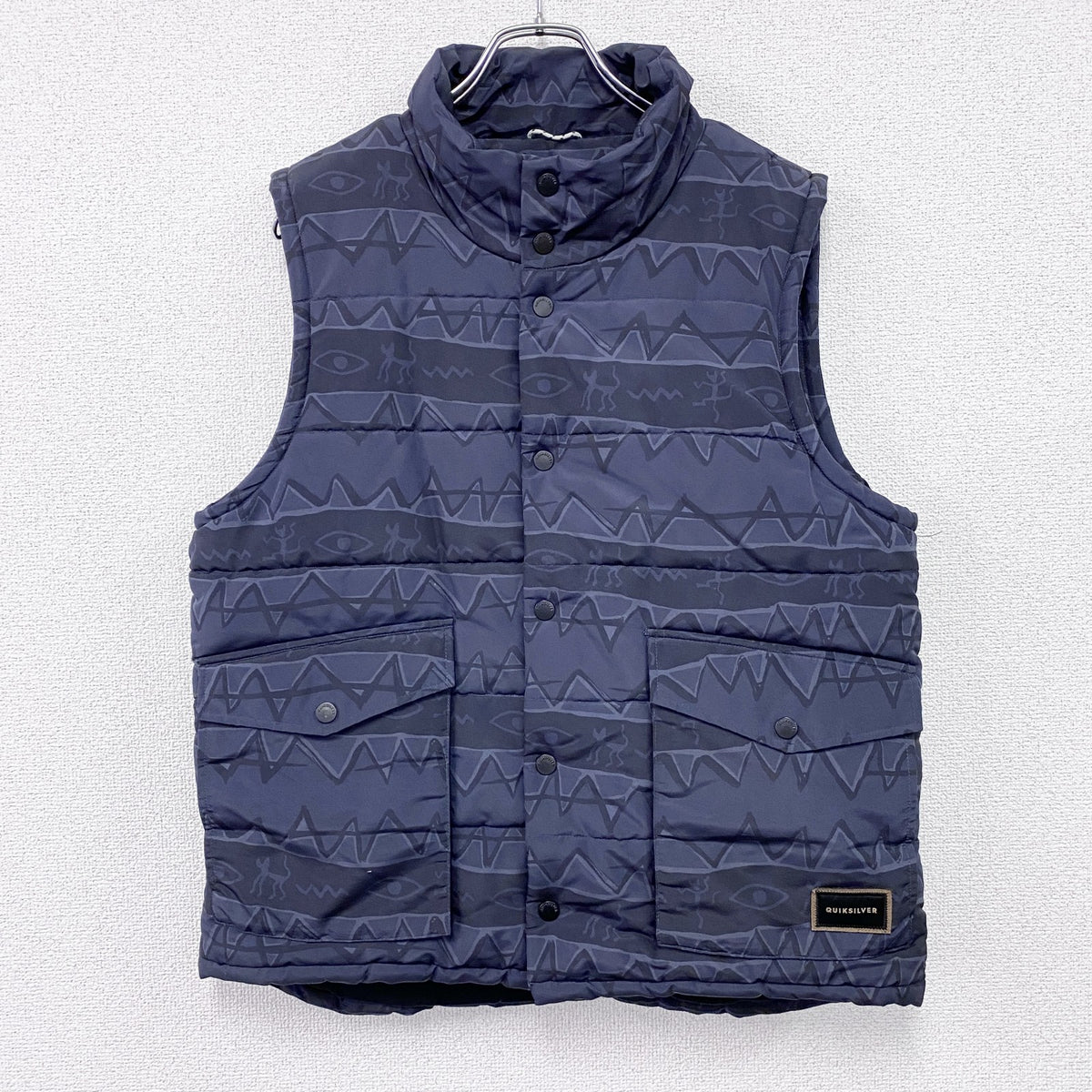 Quiksilver　クイックシルバー　中綿ベスト　紺　ネイビー　総柄　Lサイズ　古着