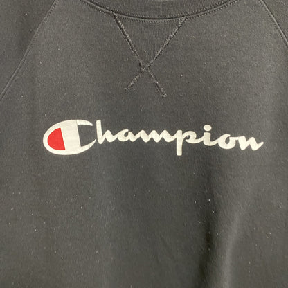 古着 used　Champion チャンピオン　長袖ロゴプリントスウェット　トレーナー　黒　ブラック　Sサイズ