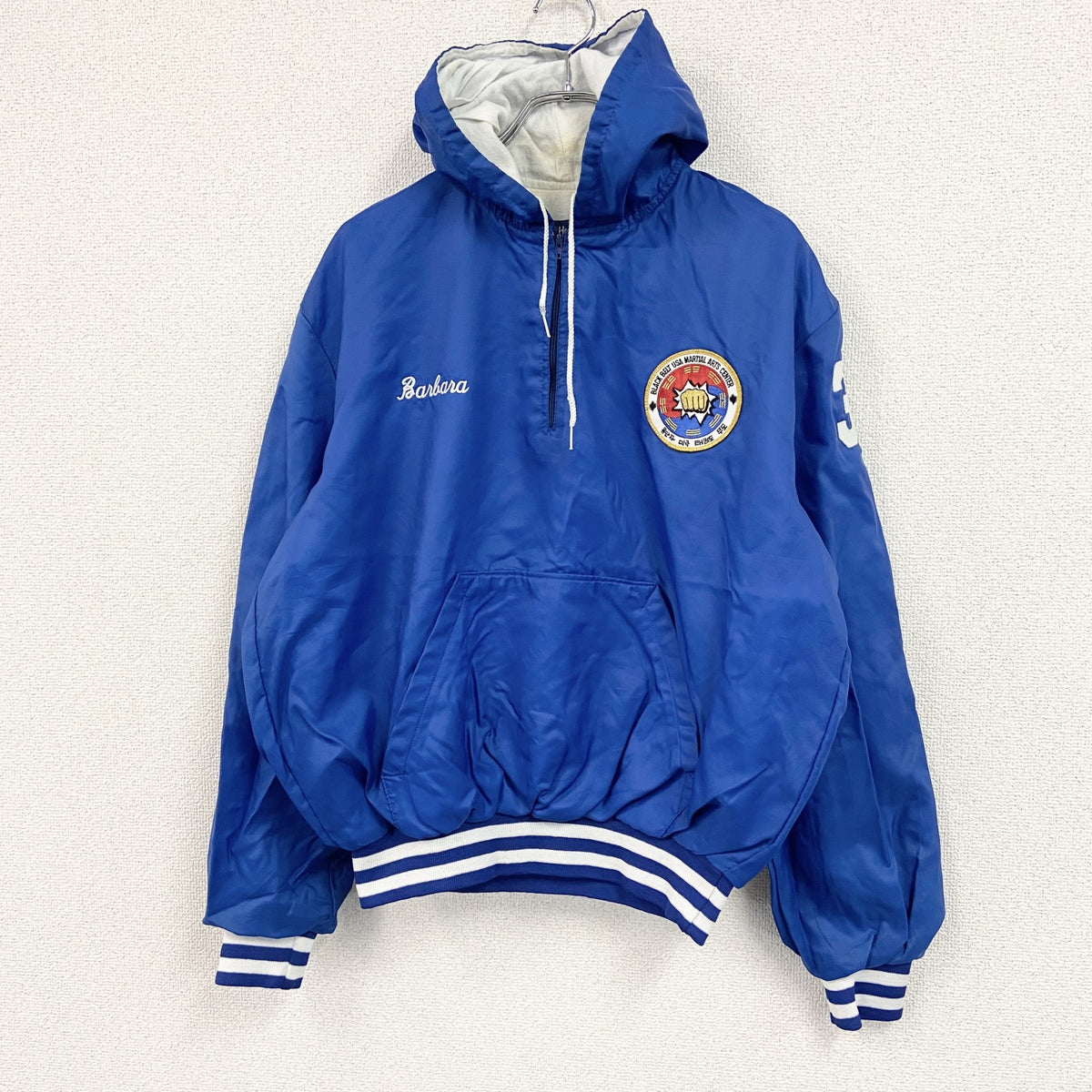 ～90s　Holloway　ホロウェイ　アノラックパーカー　ホワイトタイガー　アーチプリント　ヴィンテージ　青　ブルー　Lサイズ　古着