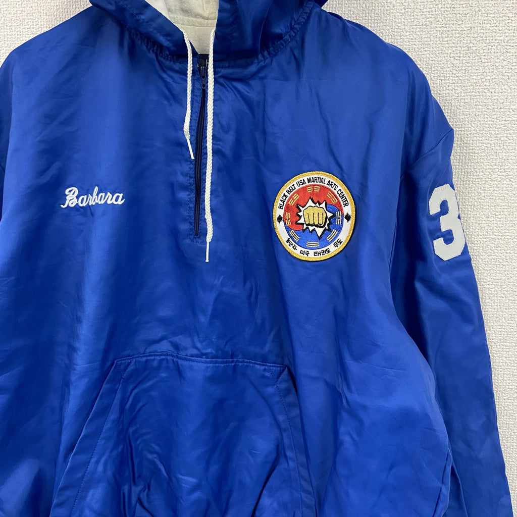～90s　Holloway　ホロウェイ　アノラックパーカー　ホワイトタイガー　アーチプリント　ヴィンテージ　青　ブルー　Lサイズ　古着