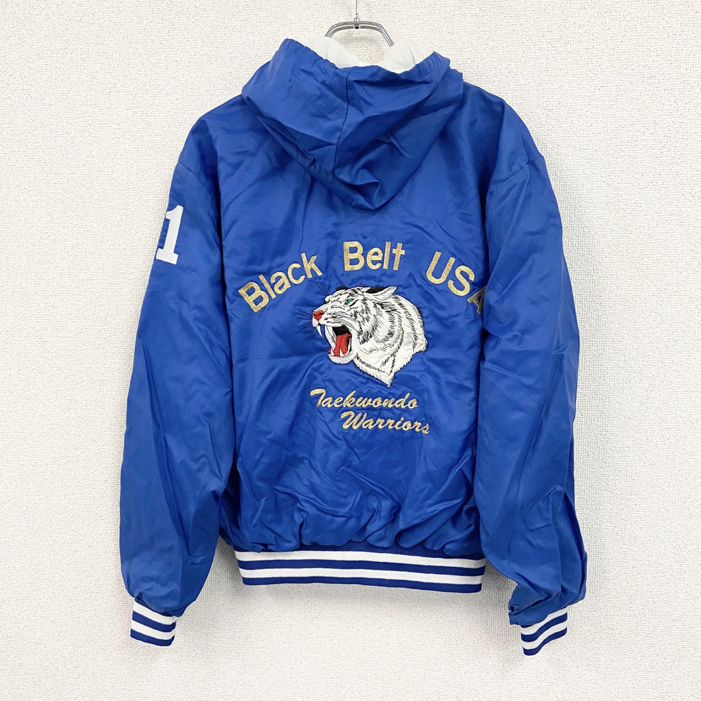 ～90s　Holloway　ホロウェイ　アノラックパーカー　ホワイトタイガー　アーチプリント　ヴィンテージ　青　ブルー　Lサイズ　古着