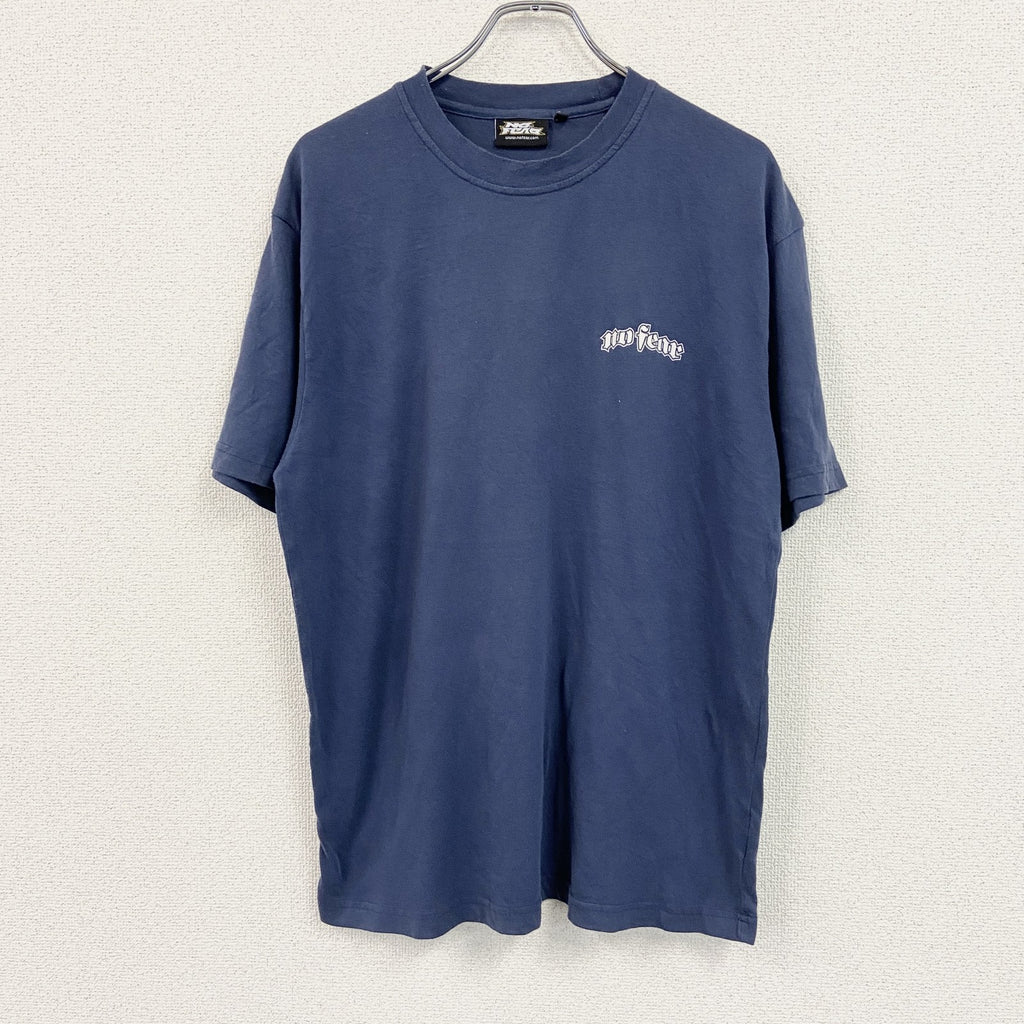 NO FEAR 　ノーフェア　半袖Tシャツ　スカル　骸骨　紺　ネイビー　Lサイズ　古着
