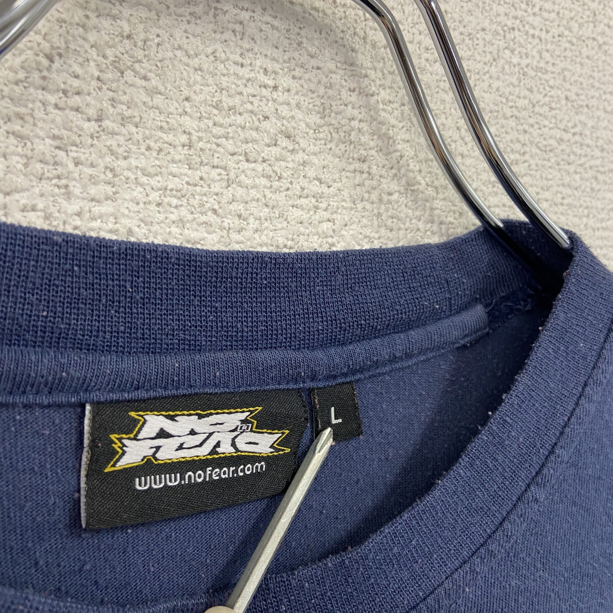 NO FEAR 　ノーフェア　半袖Tシャツ　スカル　骸骨　紺　ネイビー　Lサイズ　古着