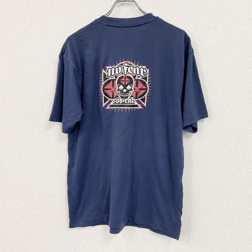 NO FEAR 　ノーフェア　半袖Tシャツ　スカル　骸骨　紺　ネイビー　Lサイズ　古着