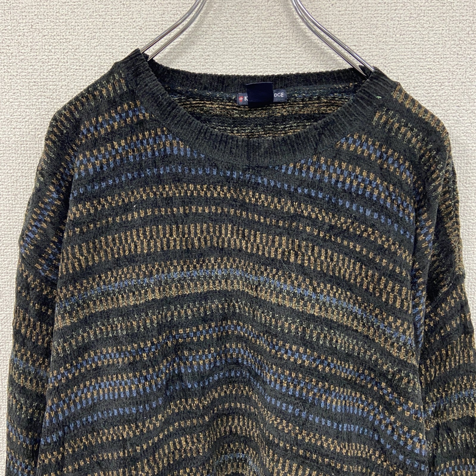 90s～　KNIGHTSBRIDGE　アクリルニットセーター　ボーダー柄　ヴィンテージ　マルチカラー　Lサイズ　古着