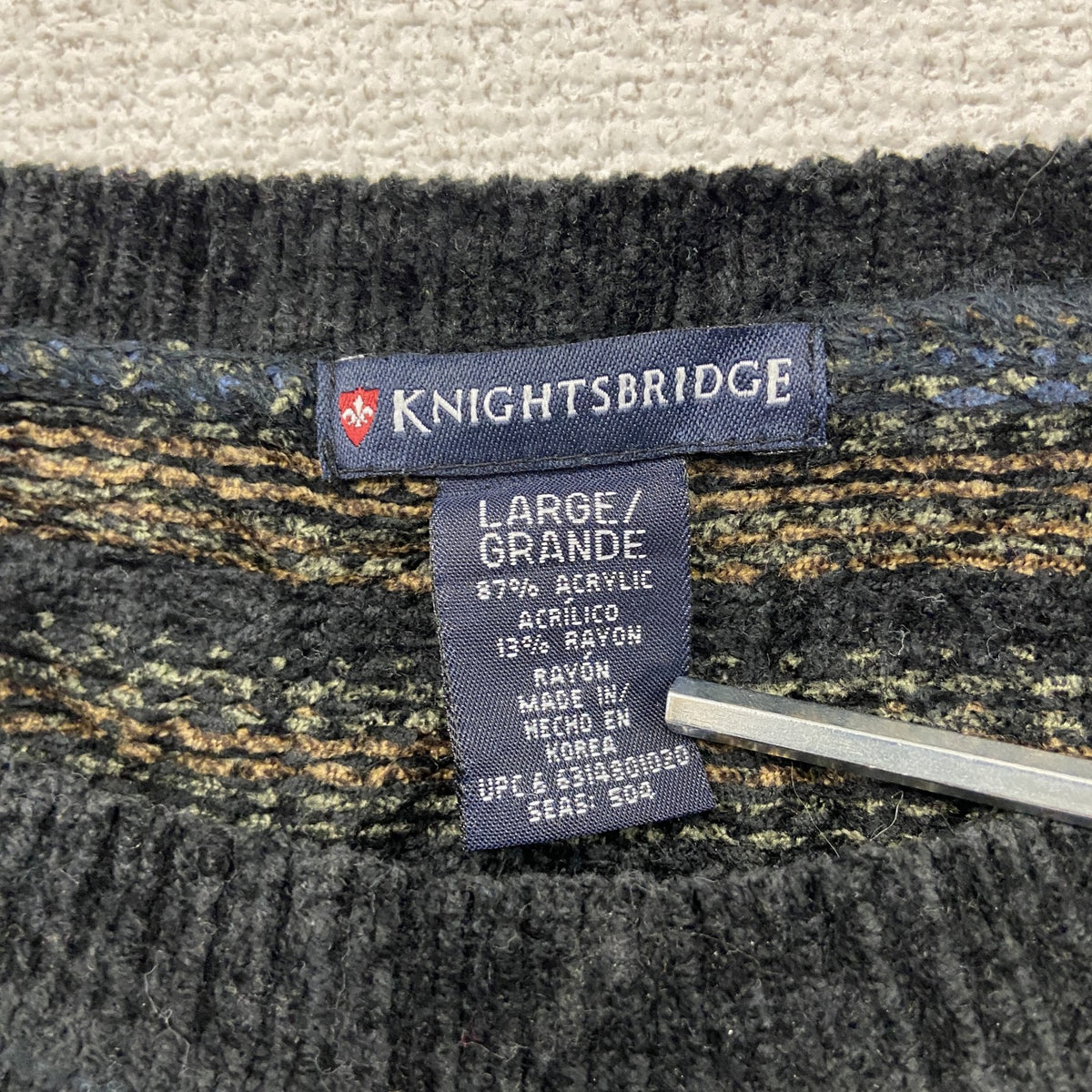 90s～　KNIGHTSBRIDGE　アクリルニットセーター　ボーダー柄　ヴィンテージ　マルチカラー　Lサイズ　古着