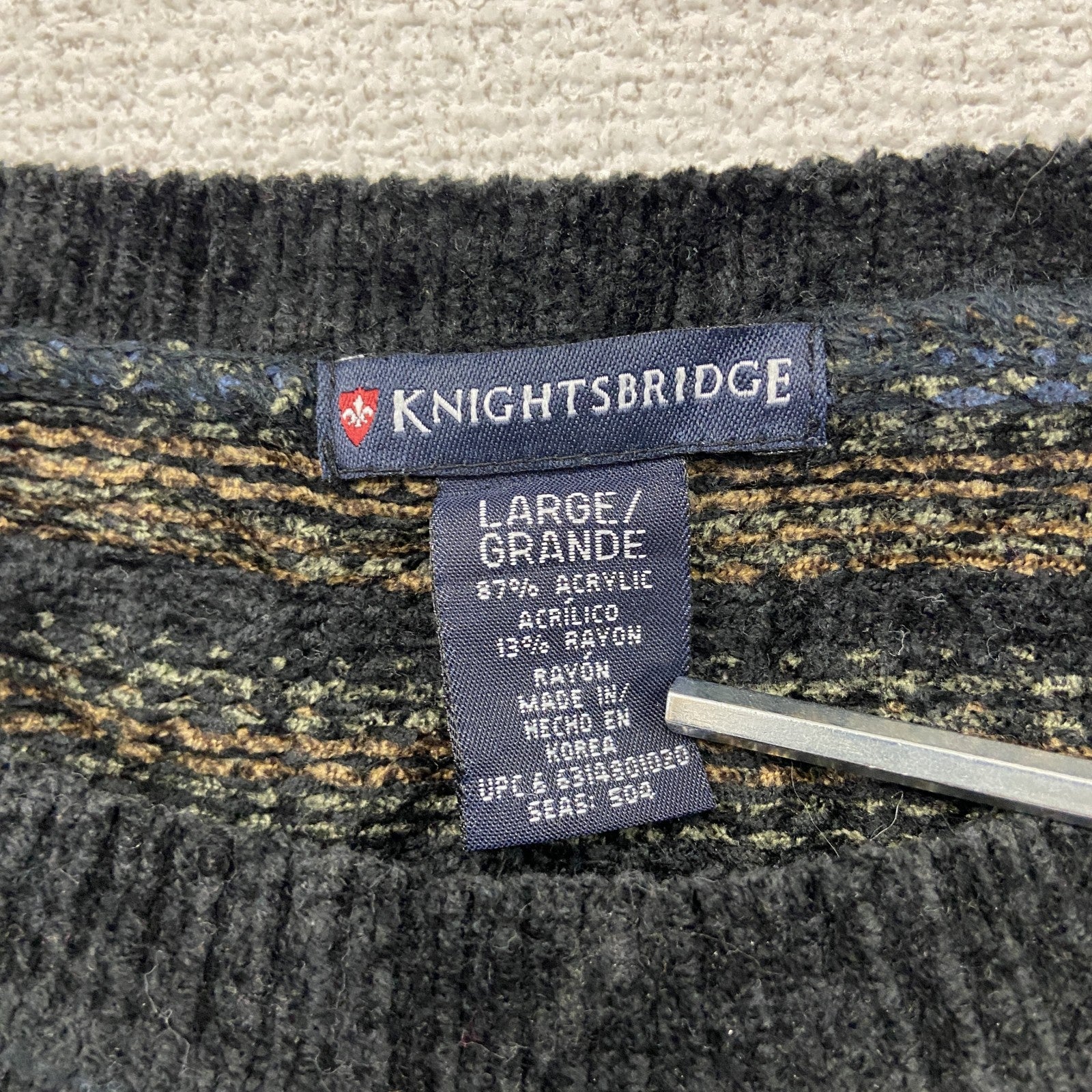 90s～　KNIGHTSBRIDGE　アクリルニットセーター　ボーダー柄　ヴィンテージ　マルチカラー　Lサイズ　古着