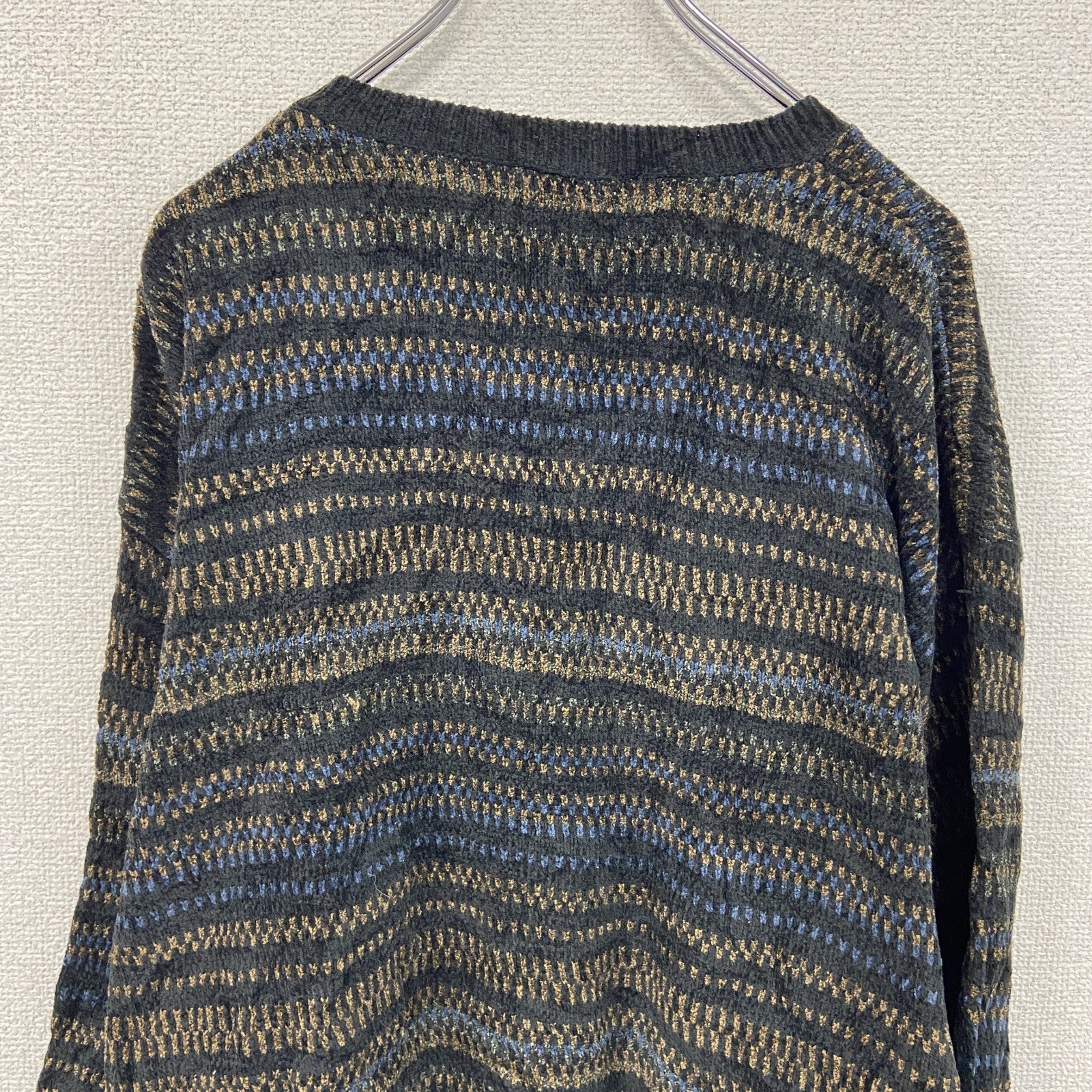 90s～　KNIGHTSBRIDGE　アクリルニットセーター　ボーダー柄　ヴィンテージ　マルチカラー　Lサイズ　古着