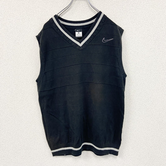NIKE　ナイキ　コットンニットベスト　スウッシュ　デカロゴ　黒　ブラック　Lサイズ