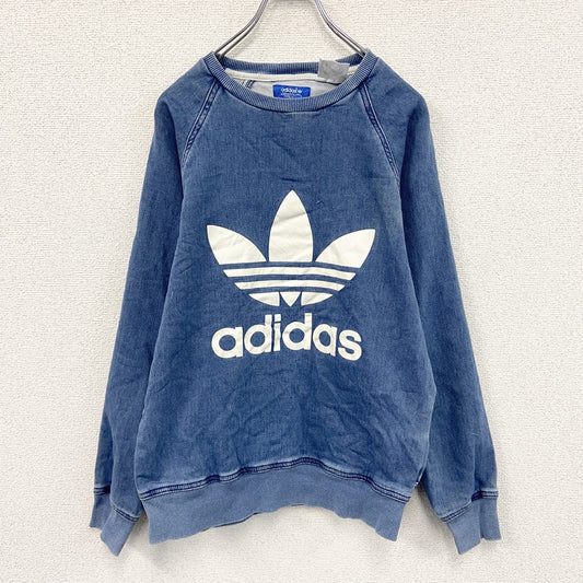 adidas　アディダス　デニムスウェット/トレーナー　ラグランスリーブ　デカロゴ　トレフォイルロゴ　インディゴ　Mサイズ