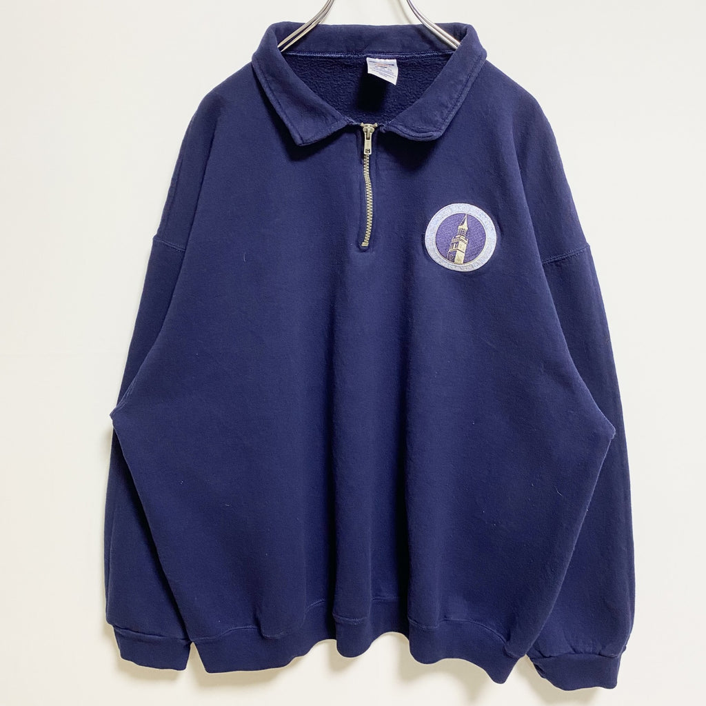JERZEES ジャージーズ　長袖ハーフジップスウェット　トレーナー　ワッペン　ネイビー　紺　古着