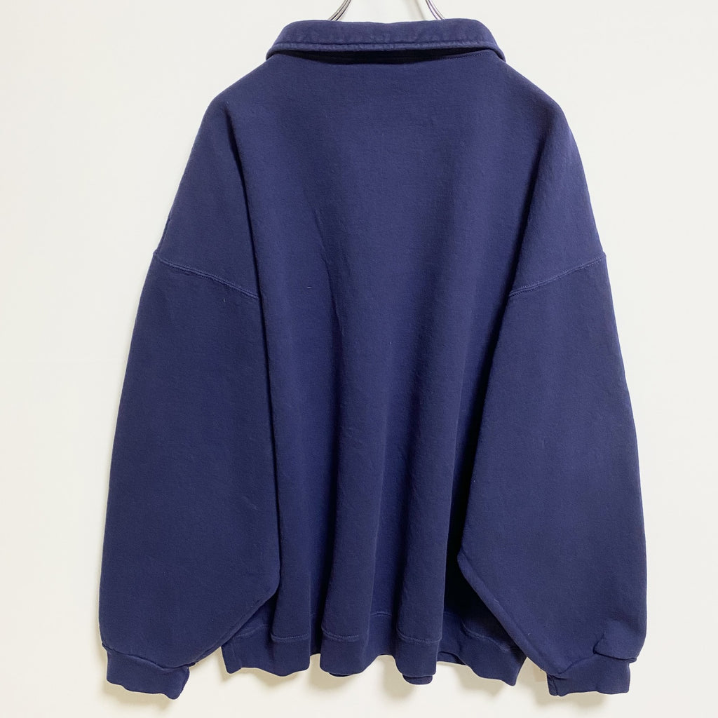 JERZEES ジャージーズ　長袖ハーフジップスウェット　トレーナー　ワッペン　ネイビー　紺　古着