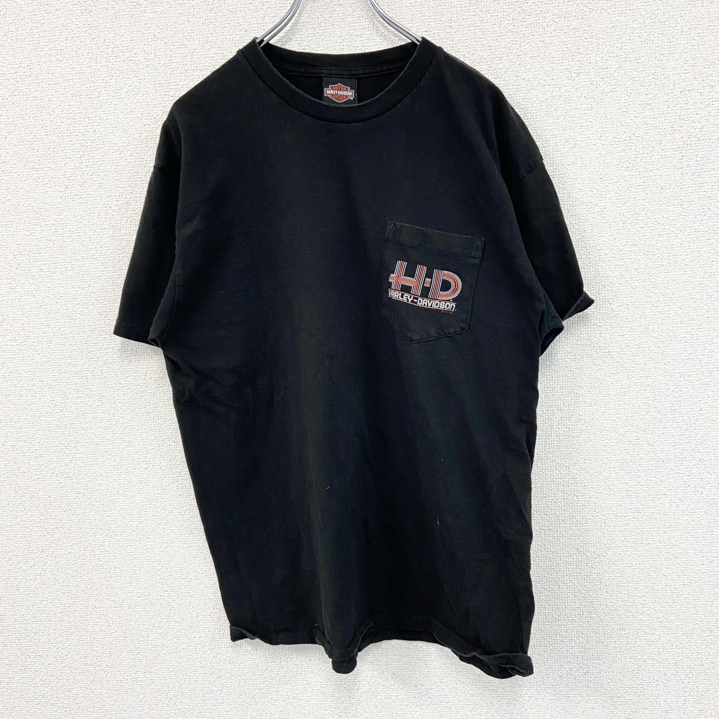HARLEY DAVIDSON　ハーレーダビッドソン　半袖プリントTシャツ　パッチポケット　黒　ブラック　Lサイズ