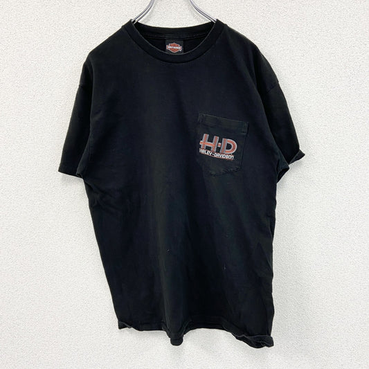 HARLEY DAVIDSON　ハーレーダビッドソン　半袖プリントTシャツ　パッチポケット　黒　ブラック　Lサイズ