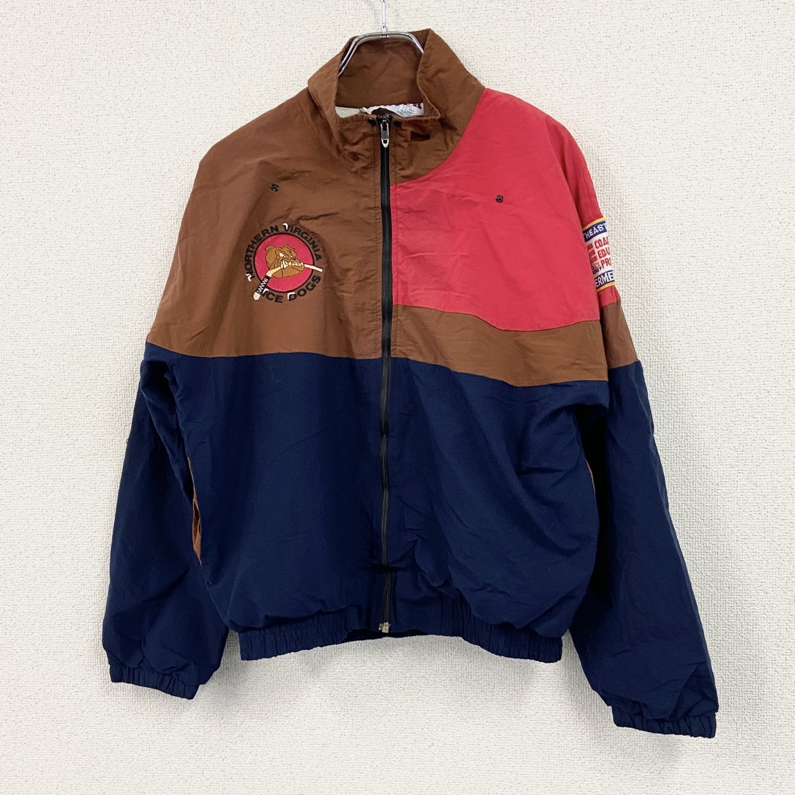 80s　MOYER　フルジップナイロンジャケット　ロケットTALON　ワッペン　星条旗　アーチプリント　マルチカラー　Sサイズ　　ヴィンテージ　古着