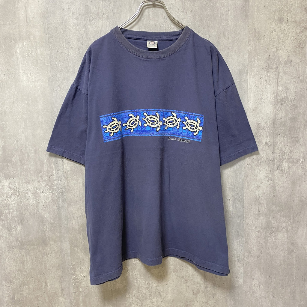 COTTON MAGIC　半袖プリントスーベニアTシャツ　フェード　クルーネック　ビックシルエット　紺　ネイビー　2XLサイズ　古着