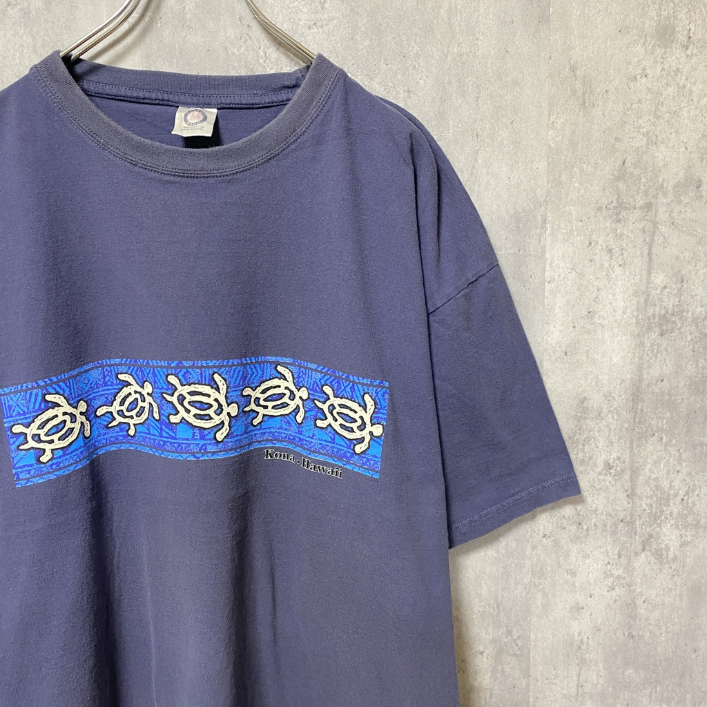 COTTON MAGIC　半袖プリントスーベニアTシャツ　フェード　クルーネック　ビックシルエット　紺　ネイビー　2XLサイズ　古着