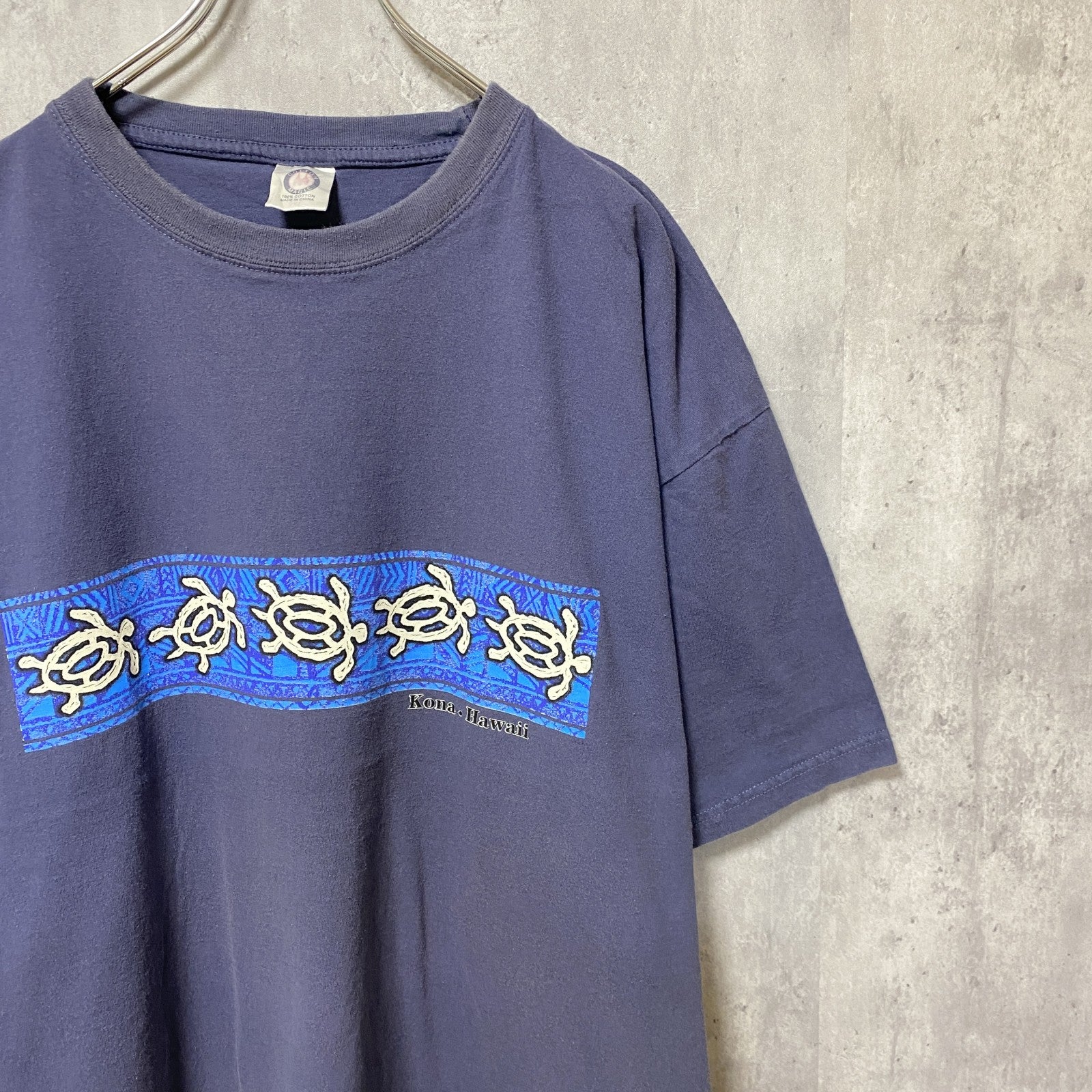 COTTON MAGIC　半袖プリントスーベニアTシャツ　フェード　クルーネック　ビックシルエット　紺　ネイビー　2XLサイズ　古着
