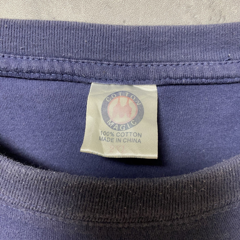 COTTON MAGIC　半袖プリントスーベニアTシャツ　フェード　クルーネック　ビックシルエット　紺　ネイビー　2XLサイズ　古着