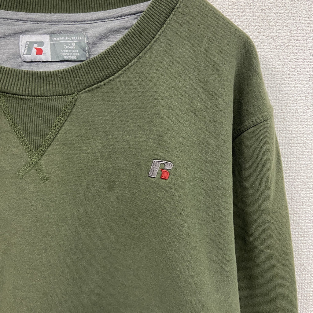 ～00s　RUSSELL　ラッセル　スウェット/トレーナー　前V　無地　ヴィンテージ　カーキ　Lサイズ　　古着