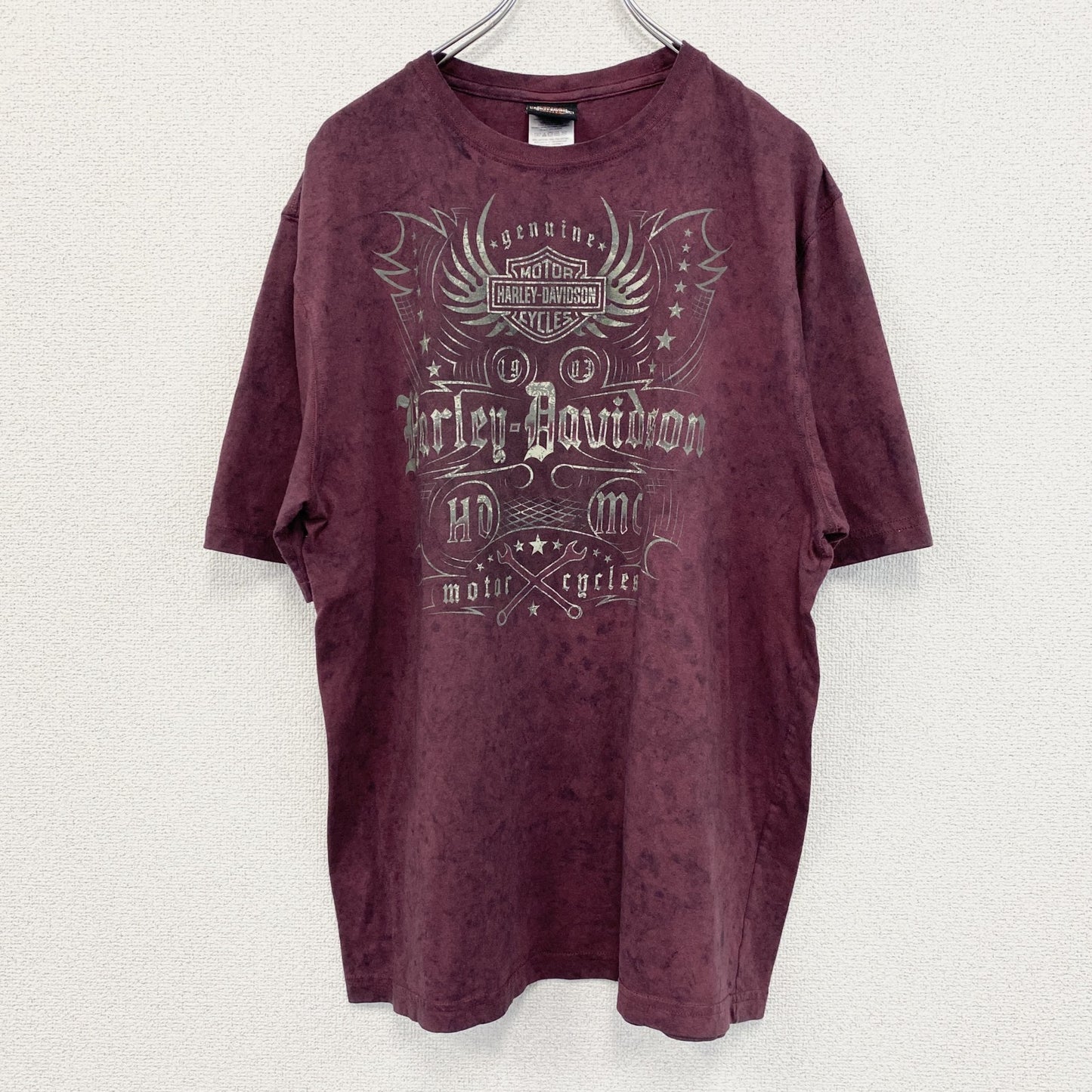 HARLEY DAVIDSON　ハーレーダビッドソン　半袖プリントTシャツ　赤紫　ボルドー　Lサイズ