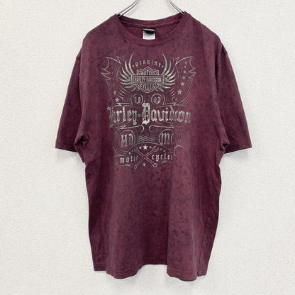 HARLEY DAVIDSON　ハーレーダビッドソン　半袖プリントTシャツ　赤紫　ボルドー　Lサイズ
