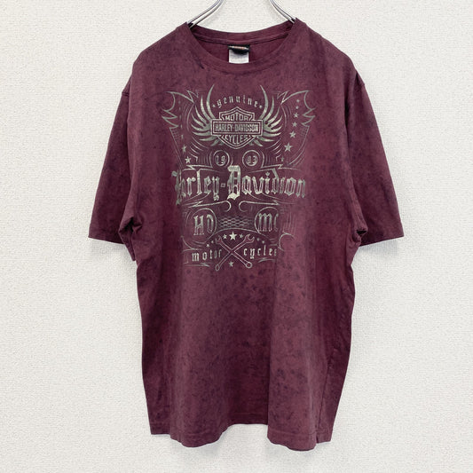 HARLEY DAVIDSON　ハーレーダビッドソン　半袖プリントTシャツ　赤紫　ボルドー　Lサイズ