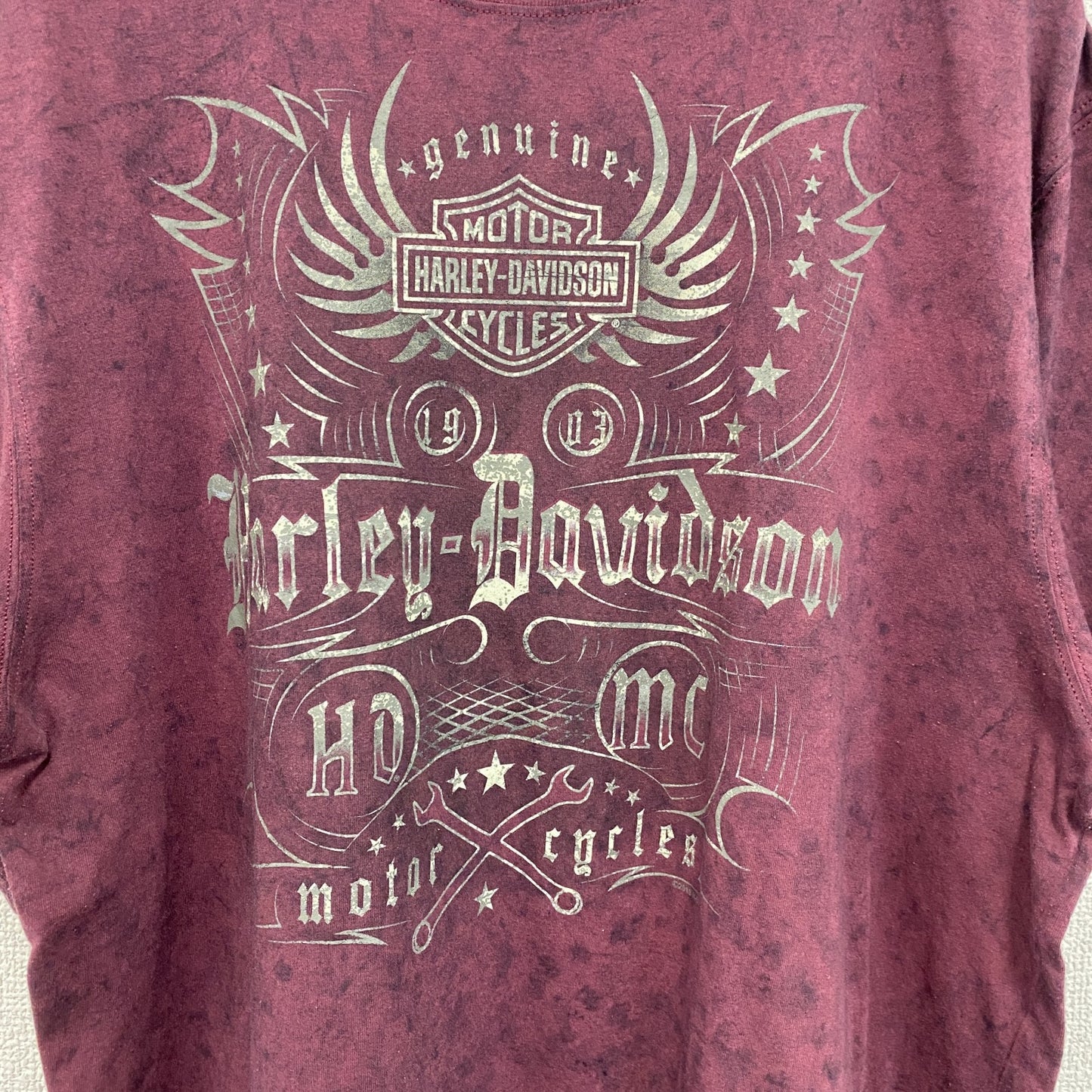 HARLEY DAVIDSON　ハーレーダビッドソン　半袖プリントTシャツ　赤紫　ボルドー　Lサイズ