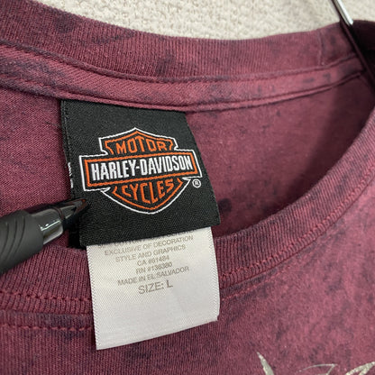 HARLEY DAVIDSON　ハーレーダビッドソン　半袖プリントTシャツ　赤紫　ボルドー　Lサイズ