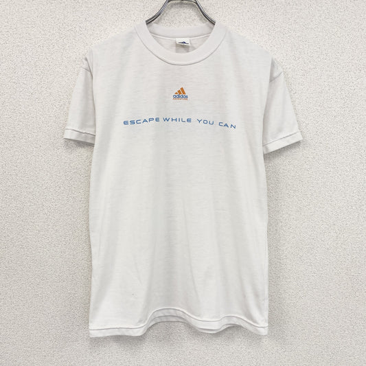 90s　adidas　アディダス　半袖プリントTシャツ　ヴィンテージ　デサント期　白　ホワイト　Sサイズ