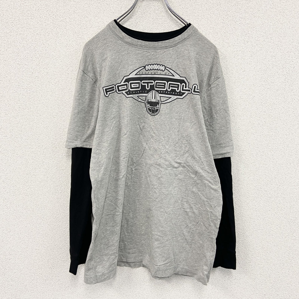 PROSPIRIT　長袖Tシャツ/ロンT　レイヤード　フットボール　グレー　灰色　黒　ブラック　XLサイズ　古着