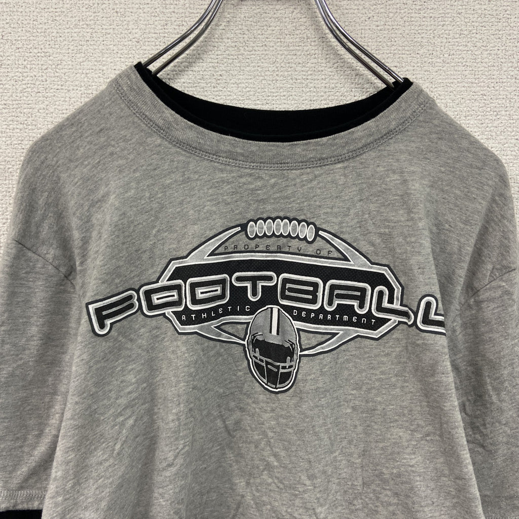 PROSPIRIT　長袖Tシャツ/ロンT　レイヤード　フットボール　グレー　灰色　黒　ブラック　XLサイズ　古着