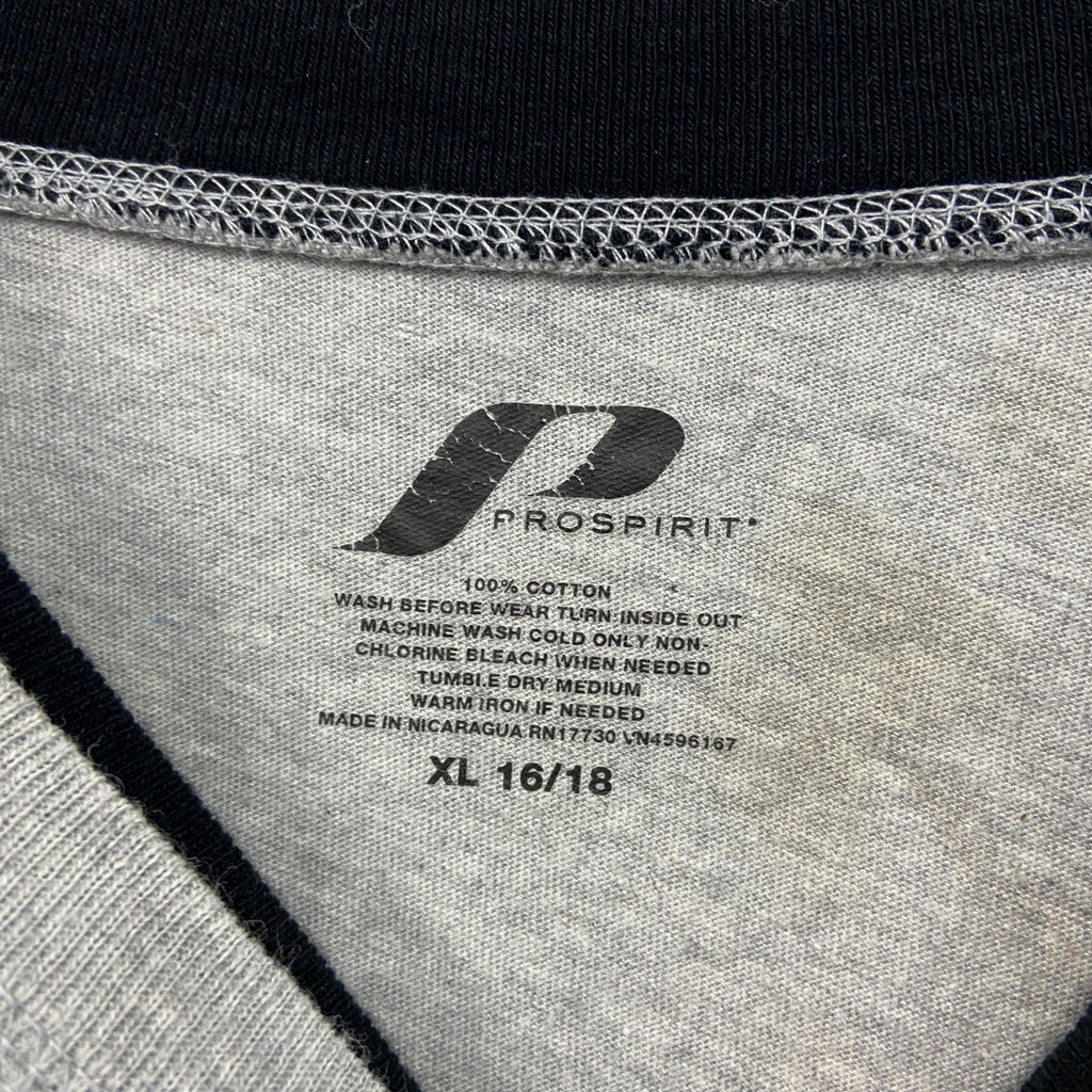PROSPIRIT　長袖Tシャツ/ロンT　レイヤード　フットボール　グレー　灰色　黒　ブラック　XLサイズ　古着