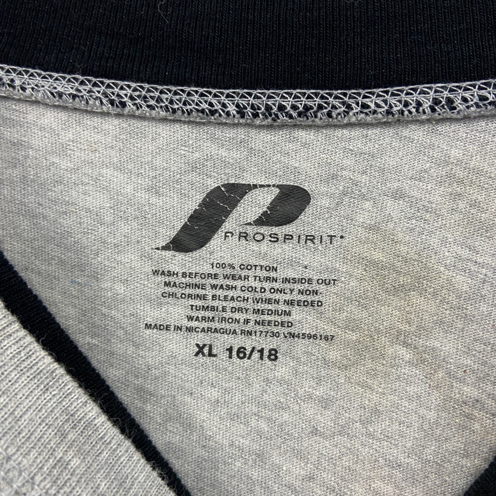 PROSPIRIT　長袖Tシャツ/ロンT　レイヤード　フットボール　グレー　灰色　黒　ブラック　XLサイズ　古着