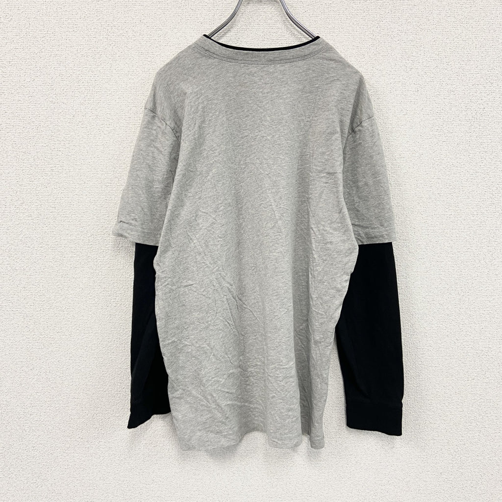 PROSPIRIT　長袖Tシャツ/ロンT　レイヤード　フットボール　グレー　灰色　黒　ブラック　XLサイズ　古着