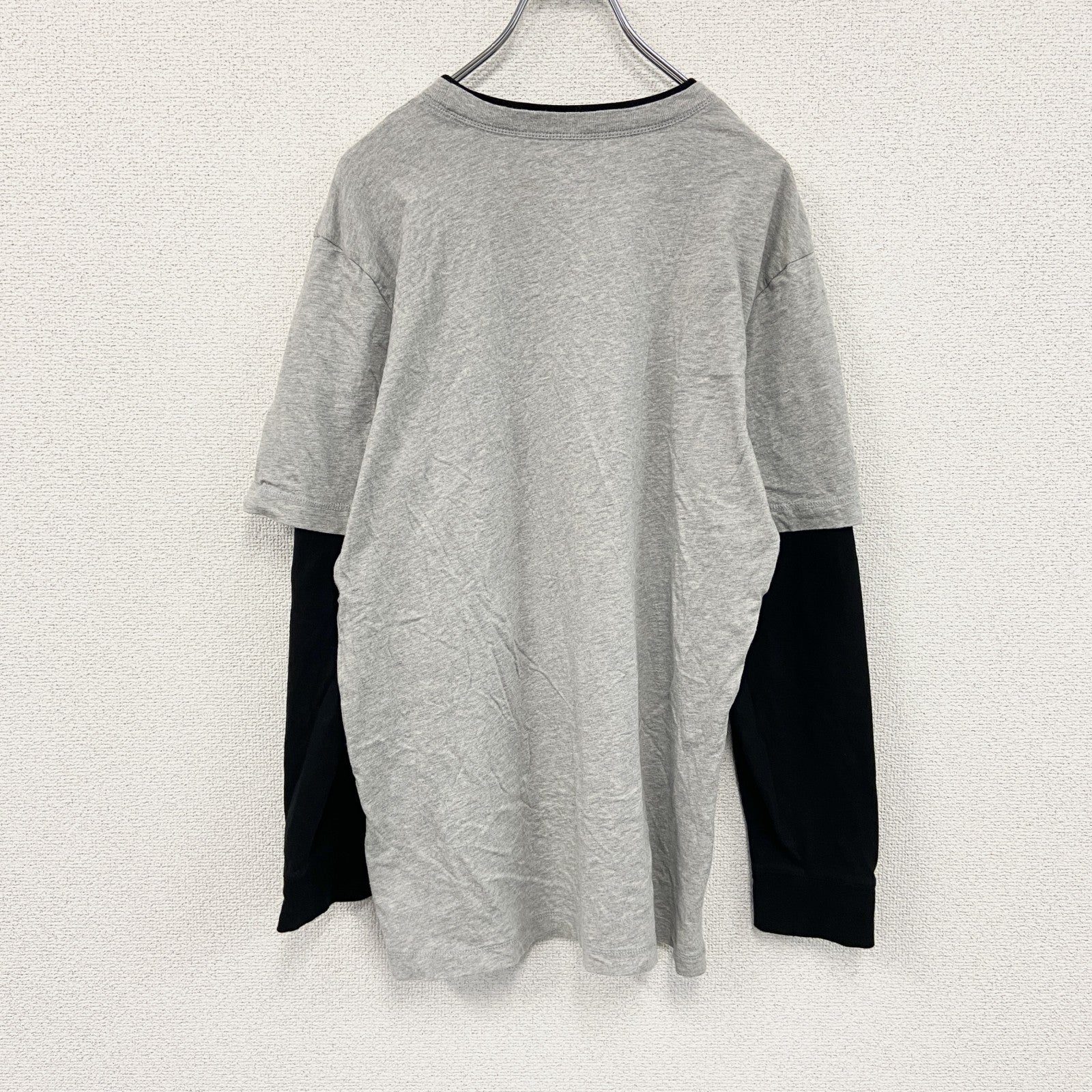 PROSPIRIT　長袖Tシャツ/ロンT　レイヤード　フットボール　グレー　灰色　黒　ブラック　XLサイズ　古着