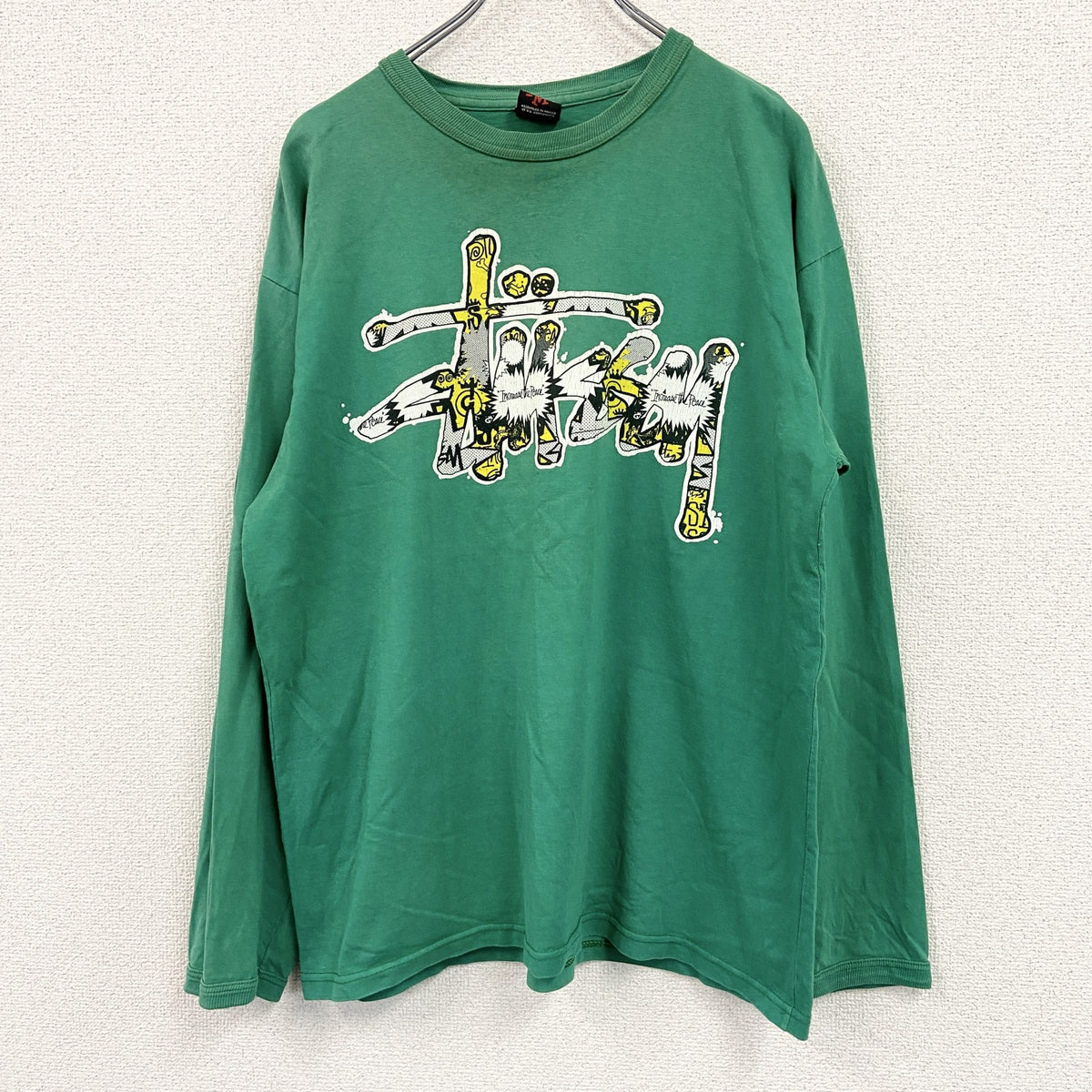 00s　STUSSY　ステューシー　長袖プリントTシャツ/ロンT　ヴィンテージ　緑　グリーン　Mサイズ　古着