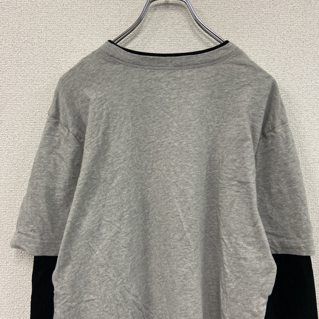PROSPIRIT　長袖Tシャツ/ロンT　レイヤード　フットボール　グレー　灰色　黒　ブラック　XLサイズ　古着