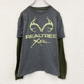 REALTREE　リアルツリー　長袖Tシャツ/ロンT　レイヤード　ダークグレー　カーキ　Lサイズ　古着