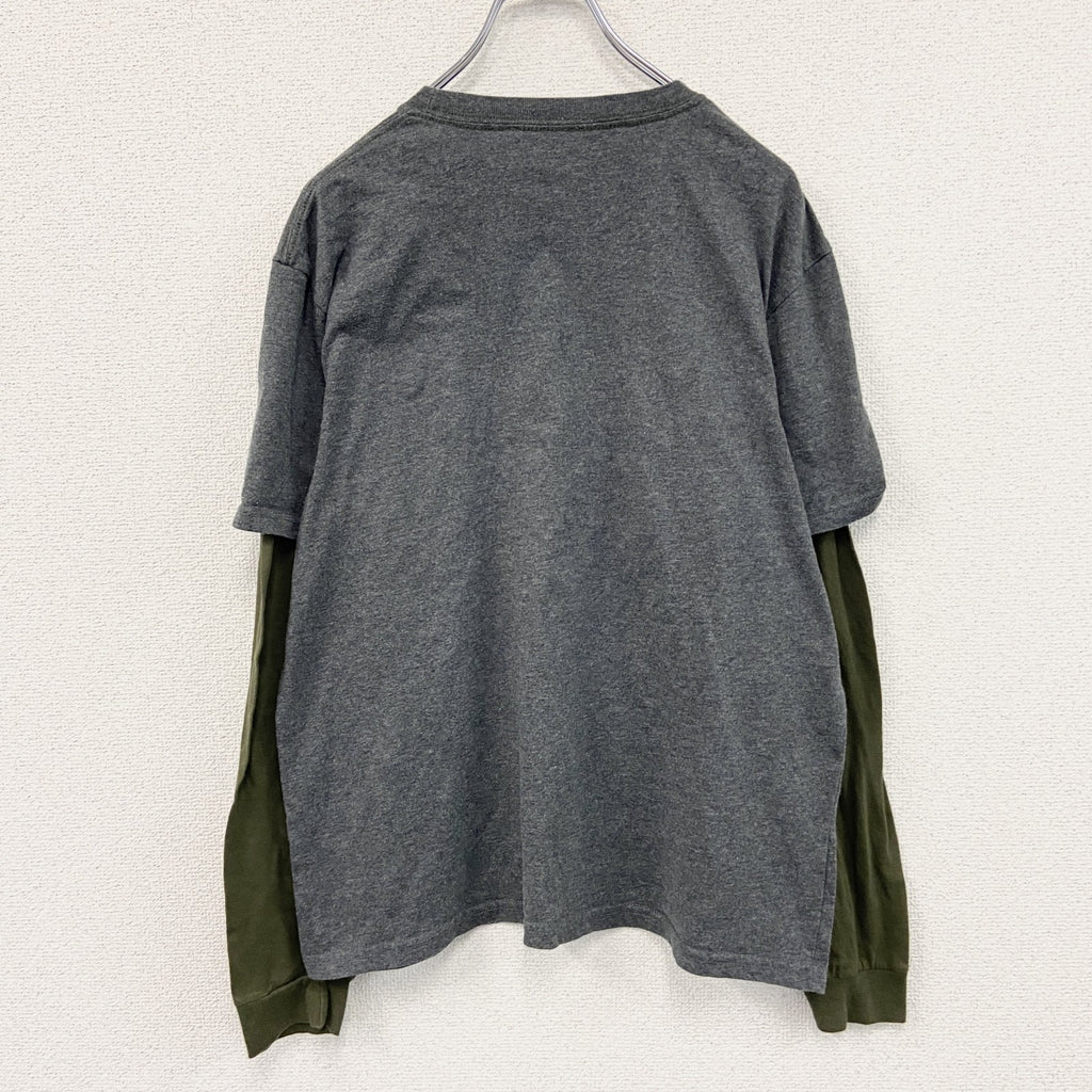 REALTREE　リアルツリー　長袖Tシャツ/ロンT　レイヤード　ダークグレー　カーキ　Lサイズ　古着