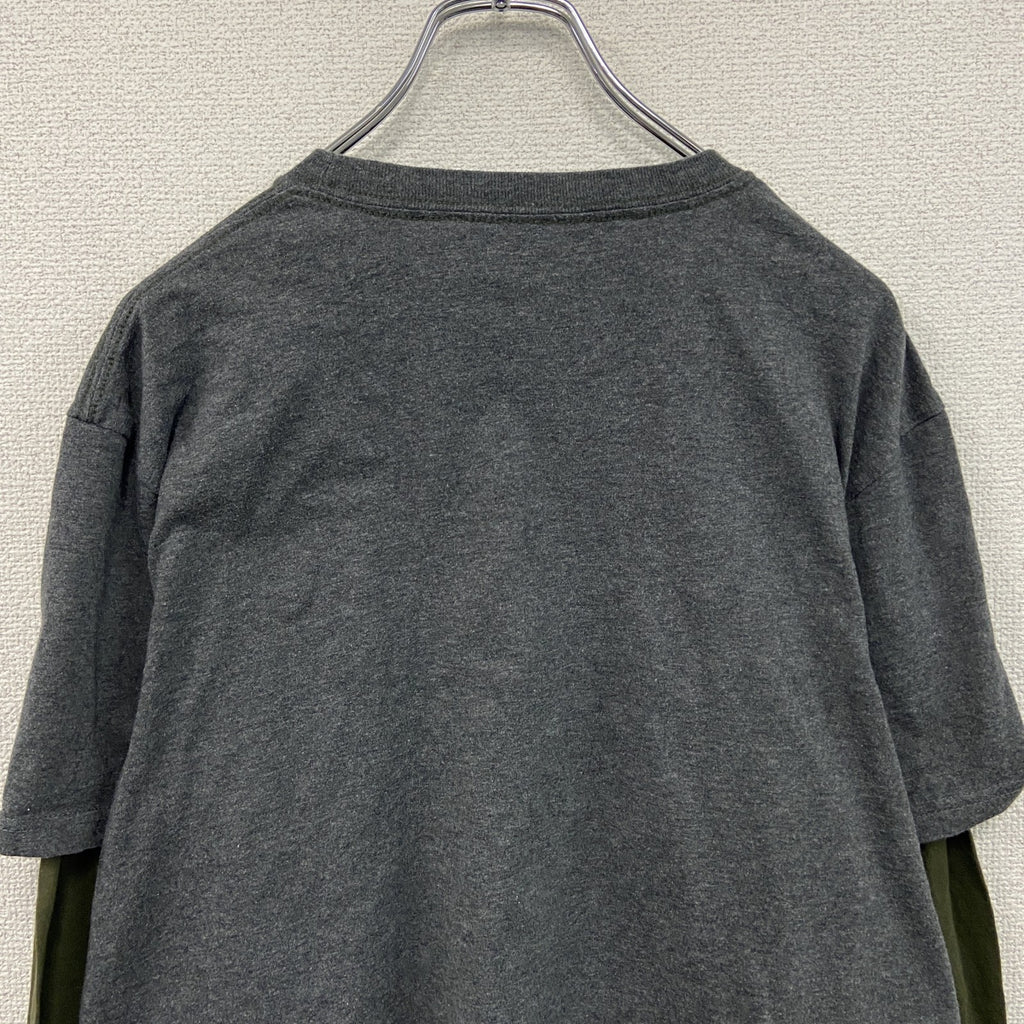 REALTREE　リアルツリー　長袖Tシャツ/ロンT　レイヤード　ダークグレー　カーキ　Lサイズ　古着