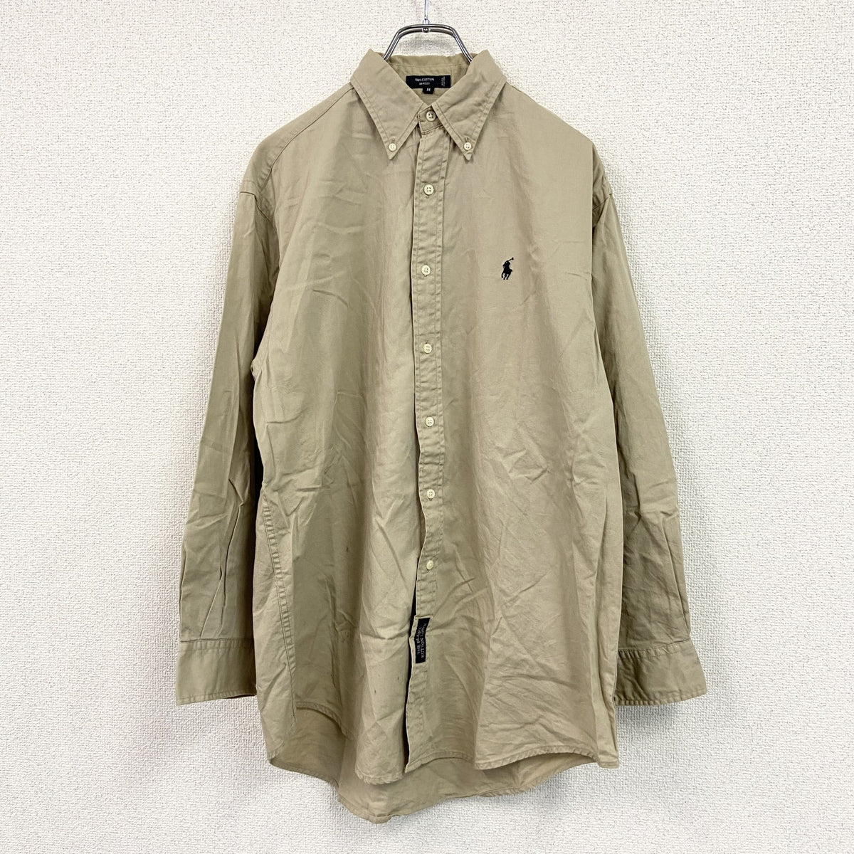 Ralph Lauren　ラルフローレン　長袖ボタンダウンシャツ　ベージュ　Mサイズ メンズ コットン 古着