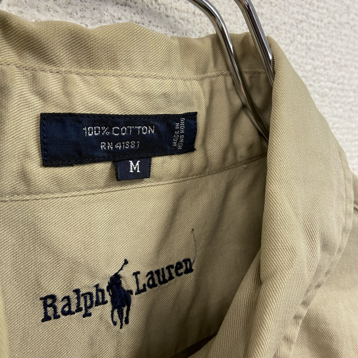Ralph Lauren　ラルフローレン　長袖ボタンダウンシャツ　ベージュ　Mサイズ メンズ コットン 古着