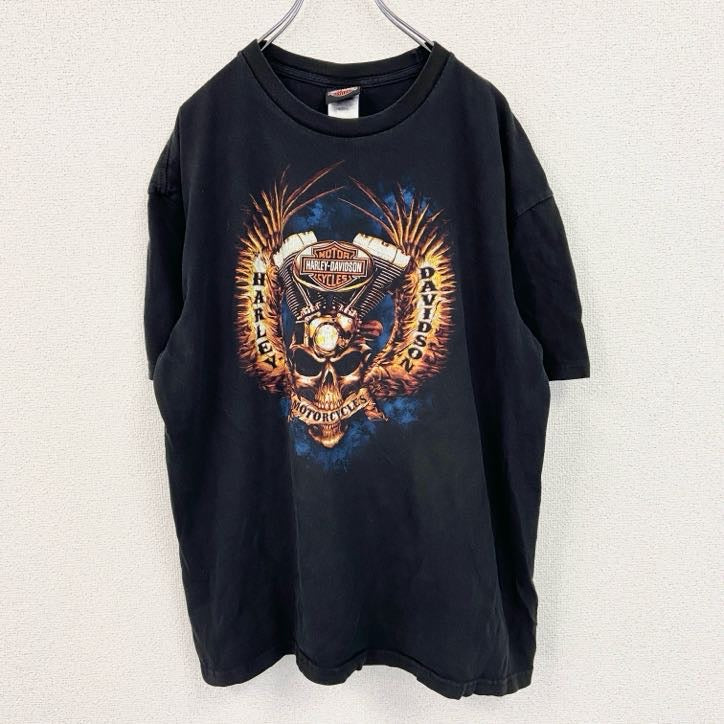 HARLEY DAVIDSON　ハーレーダビッドソン　半袖プリントTシャツ　ドクロ　スカル　黒　ブラック