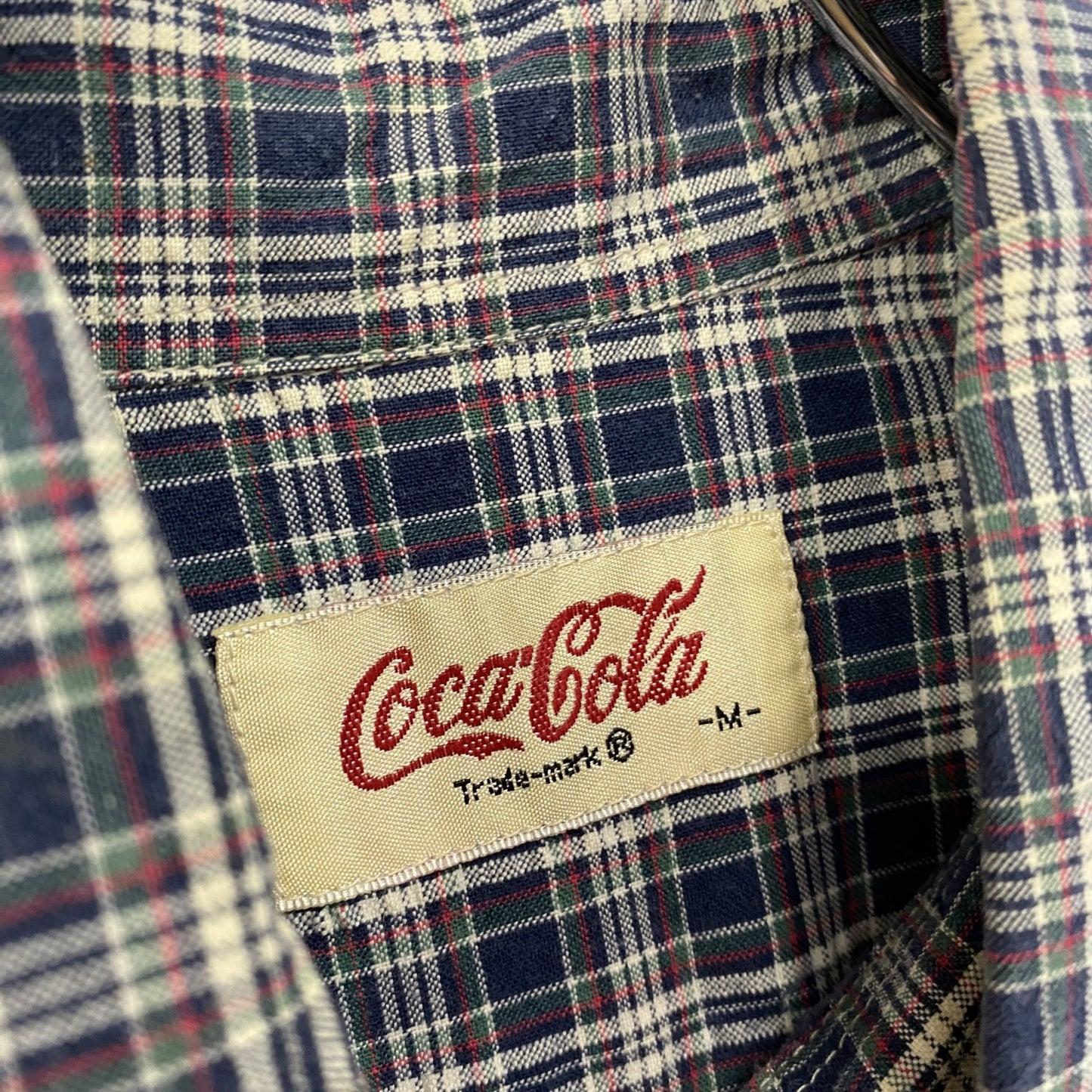 Coca’Cola　コカ・コーラ　半袖シャツ　チェック柄　マルチカラー　紺　ネイビー　Mサイズ